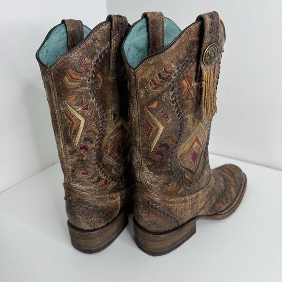 Corral Vintage Western Women Cowboy Boots Size 6.5M Aztec Embroidered Square Toe main image 2